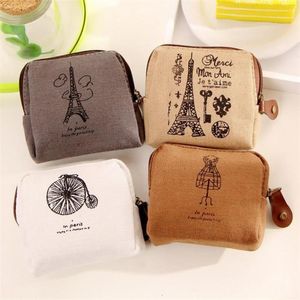 Carteira retrô menina bolsa de moedas retrô bolsa carteira caso cartão bolsa presente torre eiffel monedero kawaii dlh064