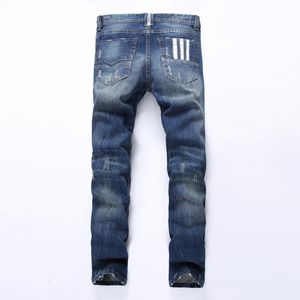 Mann Mode Designer Jeans Männer Baumwolle Gerade Dunkelblau Taste Jeans Weiß Druck Zylinder Dicke Cowboy Jean Hosen