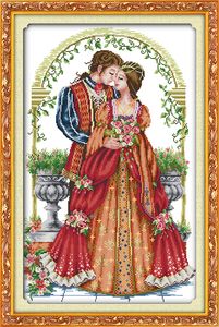 Forever Love couple kiss room decor painting, Ricamo a punto croce fatto a mano Set di cucito contato stampa su tela DMC 14CT / 11CT