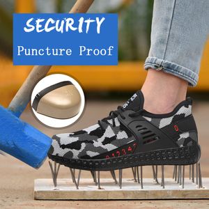 Mens Steel Toe Safety Shoes Camouflage Puncture Proof Lightweight Slip Resistant Arbetsskor Mjuka Andas Byggnadsstövlar