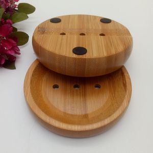 Natural sabonete de bambu simples simples eco-amigável sabão sabão titular redondo sabonete bandeja placa de placa de banheiro à prova de banheiro sabão titular caso BH3236 TQQ