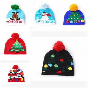 LED вязание шляпа светодиодное освещение POM Beanie дети снежинки рождественские крючком шерстяные огни вязаные шарики рождественские Holloween Party подарки Ezyq1539