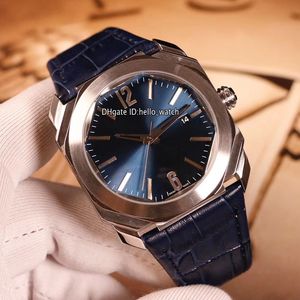 Nowa OCTO 41MM stalowa data 102429 BGO38C3Sld Blue Dial 2315 # Swiss Ruch Kwarcowy Męski Zegarek Niebieski Skórzany Sport Zegarki Hello_watch