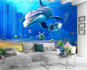 Niestandardowe 3d zwierząt tapety Delfin z piękną podwodną scenerią HD Druk Druk Druk Wilgorza Wall Paper