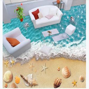 カスタムフォトフローリングの壁紙3Dウォールステッカーモダンな地中海のHDビーチシェルイルカ3D床の壁画の壁紙家の装飾
