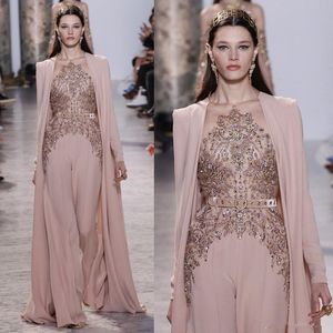 2020 New Elie Saab Dresses Evening Wear Long Sleeves Sheer Jewel Neckline Beaded Evening Gowns Chiffon Formal Dress