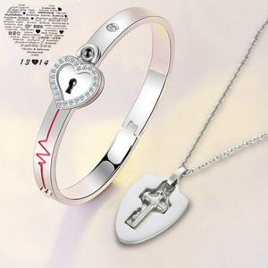 Concêntrica bloqueio Bracelet Key Colar Set para homens e mulheres casal Titanium jóia de aço Set Partido moda jóias Rapazes Meninas