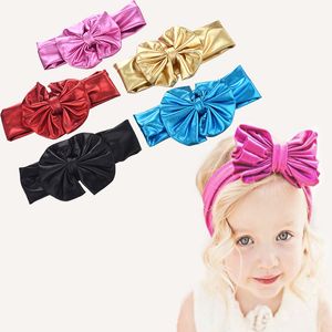 MIM Kid Big Bow Błyszczące Brązowanie Dzieci Pałąk Elastyczna Elastyczna Hairband Solid Glitter Bow-Knot Włosy Tie Dziewczyny Party Urodziny