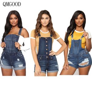 Qmgood mulheres denim macacão jeans shorts verão calça quente fêmea buraco denim cinta shorts fêmea rasgado jeans para mulheres