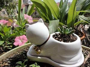 Blühende Kleine Pflanzen großhandel-Katzenkübel Tiertopf Katzenvase Katzenkübel aus Keramik Sukkulentenkübel aus Keramik Kaktuspflanzgefäß