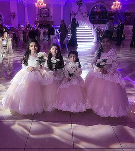 Eleganckie paski spaghetti Kolorowe Tulle Line Flower Girl 'Suknie Lace Aplikacje Warstwowe Ruffles Little Girls Wedding Dresses