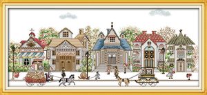 Widok ulicy Zamek Home Decor Malowanie, Handmade Cross Stitch Hafty Robótki Zestawy Liczba druku na płótnie DMC 14CT / 11CT