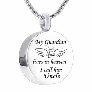 Cremation Memorial wing Jewelry My Guardian Angel Cremation Urn Ashes Memorial Stainless Steel round Pendant Necklace