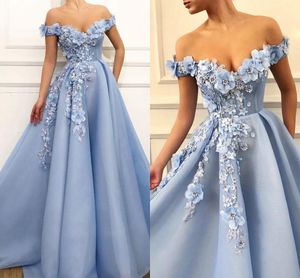 Embroidered Hand Made Flowers Prom Dresses Long Off The Shoulder Open Back Draped A-line Dresses Evening Wear Formal Party Evening Gowns
