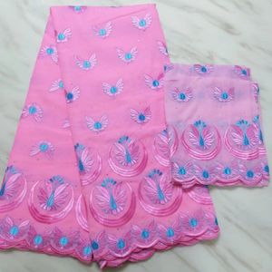 tecido africano rosa 5Yards Wonderful algodão com borboleta padrão de bordado e 2yards blusa set rendas líquidas para o vestido BC58-1