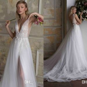 Limor Rosen Lace Dresses Israel Sexig Deep V Neck Backless A Line Brudklänningar Appliced ​​Split Romantic Custom Wedding Dress 0505 0505