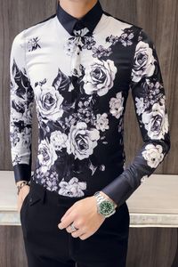 Partihandel-Mäns Rose Shirt Designerskjorta Mönster Ropa de Hombre 2020 Knapp Mäns Lång Slim Slim Bröllop Club Party