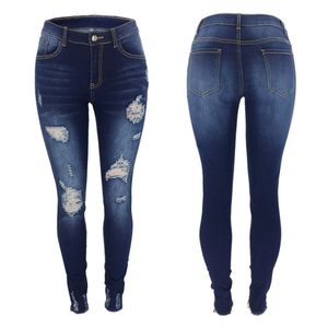 Mulheres jeans casuais rasgados joelho buracos branqueados sctratched borla denim calça magro calças compridas de alta qualidade frete grátis atualizado