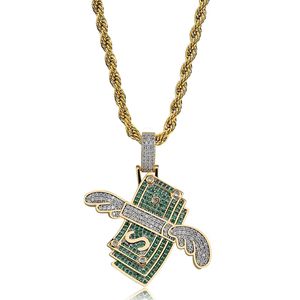 Flying Dollar Anhänger Halskette Hip Hop Glänzende Männer Frauen 18K vergoldet Anhänger Halskette Rap Jewelrys