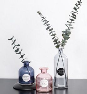 Mavi cam küçük vazo pembe şeffaf renkli düz masaüstü çiçek aranjmanı modern basit Avrupa silindirik