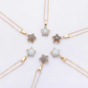 Pentagram Star Chain Necklace Pink Crystal Chakra Natural Stone Gold Plating Geode Druzy Quartz Pendant Diy Necklace Jewelry