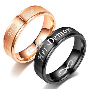 2019 Fashion Couple Jewelry rings Her Demon and His Angel Stainless Steel Wedding Rings for Women Men size 6-12