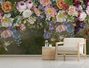 Avrupa Retro nostaljik el boyaması çiçek romantik Arkaplan Duvar Dekorasyon Duvar Kağıdı gül