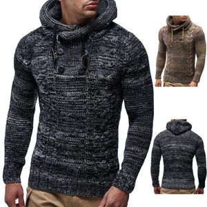 Män Tröja Höst Vinter Pullover Stickad Cardigan Grå Navy Coat Hooded Sweater Jacket Outwear Size S-3XL