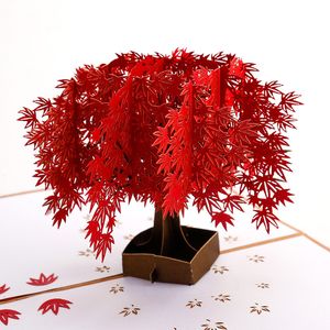 Biglietti d'auguri 3d Biglietto pop-up con alberi di acero rosso per la moglie della mamma Compleanno Grazie San Valentino Regalo per bambini all'ingrosso Decorazione natalizia