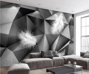 wallpaper for walls 3 d for living room Modern minimalistic atmospheric gray 3D three-dimensional geometric feather sofa TV background wall