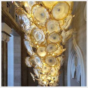 Lamp Dubai Gold Flower Chandeliers Light LED Saving Lights Custom Murano Glass Plates Lamps House Decoration Foyer Crystal Chandelier