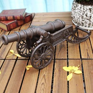 Réplica rústico ferro fundido canhão statuette casa decoração miniatura figurine modelo antique retro bar bar clube mesa decorativa artesanato marrom