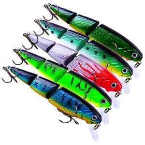 5 Colors Plastic 6# 3 Hooks Minnow Fishing Lure 11cm 14.7g Multi Jointed Bass Pike Striper Fish Bait Swimbait Lures