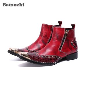 Batzuzhi Western Fashion Boots Boots Scarpe Stivaletti in pelle appuntito Stivaletti Uomo Zip Metallo Tipo Party e Stivali da sposa per uomo Botas Hom