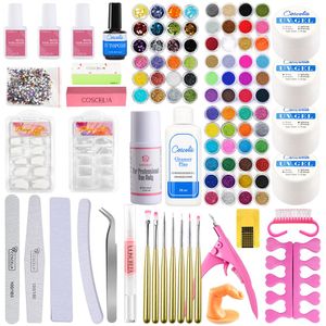 Kit di polvere glitter acrilica da 72 colori Set di decorazioni per nail art Set di pennelli per set UV semipermanente per smalto per unghie