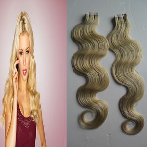 Loira Fita Em Extensões Do Cabelo Humano corpo 100g Trama Da Pele Real Remy Do Cabelo Humano 40 Peças Fita em Extensões