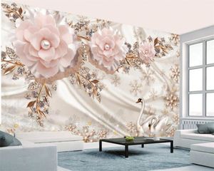 3d Bedroom Wallpaper Beautiful Swan Lake Pearl Diamond Flowers Living Room Bedroom Background Wall Silk Mural Wallpaper