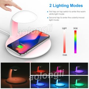 LED Dim Başucu Işık RGB Renk Dokunmatik Kontrol ile hızlı Kablosuz Şarj Hızlı Qi Şarj Pad iphone XR / Max / XS / X / 8/8 P / Galaxy / HUAWEI