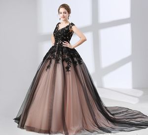 Elegant Girls Dresses V Neck With Appliques Cap Sleeves Ball Gown Tulle Long Party Formal Evening Dresses For Women Prom Gowns