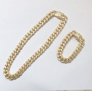 12mm iced out zircon kubanska halsband kedja hip hop smycken guld silver en uppsättning cz clasp mens halsband länk 18-28inch