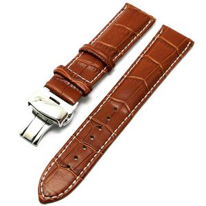 High Quality 18mm 20mm 22mm Black Brown Leather Watch Band Wristwatch Strap Replacement Bracelet Spring Bars Push Button Hidden Clasp