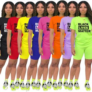 Black Lives Matter 2 Piece Outfits Short Sets for Women Casual Sport Short Sleeve Bodycon Short Pant Tracksuit Outfit T shirts KKA7965