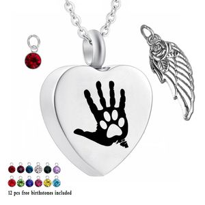 PAW Print 12 Piece Piece Stone Stone Crystal Urn Ожерелье Сердце Мемориал Мемориал Крепление Подвесной Держатель Веселье Кремация Ювелирные Изделия для Пепла