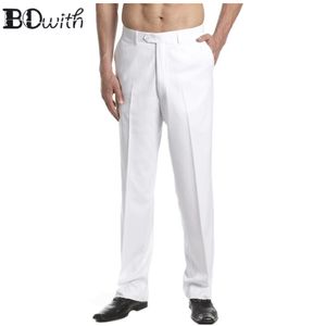 2019 Najnowszy biały męski slim fit garnitur spodnie casual ślub proste męskie spodnie płaskie front sukienka spodnie na imprezę wakacyjną