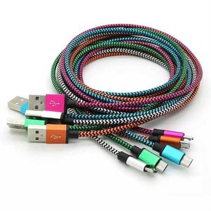 1M 3FT 2M 6FT 3M 10FT Alluminio Tessuto Micro USB Tipo C Cavi Data Sync Caricabatterie Cavo Cavo Filo Linea Ricarica per telefono cellulare