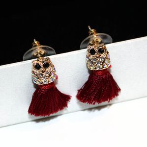 Partihandel-Fashion Luxury Designer Glittering Söt härlig Diamond Owl Animal Tassel Stud Örhängen för Kvinna Tjejer