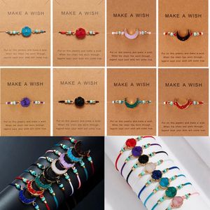 Druzy Resin Stone Bracelet Make a Wish Card Wax Rope Braided Bracelets Bangles With Rice Bead for Women Girls Summer Beach Jewelry GB1588