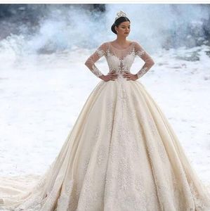 Ball Gown Winter Muslim Long Sleeve Satin Plus Size Country Vintage Wedding Dresses With Beads Custom Wedding Bridal Gowns South Africa 2019
