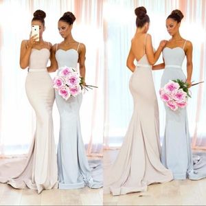 2019 New Arrival Bridesmaid Dresses Mermaid Spaghetti Straps Satin Sash Sleeveless Open Back Long Arabic Maid of Honor Wedding Guest Gowns