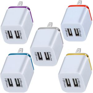 Dual-USB-Anschlüsse, Metallring, Wandladegerät, 2,1 A, Netzteil, Stecker für iPhone 7, 8 x 11, Samsung S8, S9, S10, Hinweis 8, LG, Android-Handy